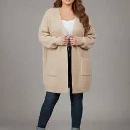 Sztori Women Spread Collar Solid Open Front Jacket-image-9