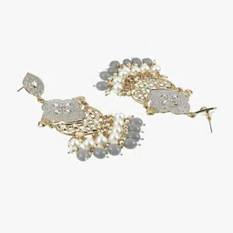 Anouk Gold-Plated Artificial Stones Studded & Pearls Beaded Contemporary Drop Earrings image 4