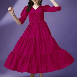 Raiyani Fashion Women V-Neck Puff Sleeves Fit & Flare Maxi Dress-image-61