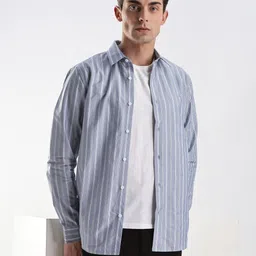 Calvin Klein Jeans Men Slim Fit Spread Collar Vertical Striped Cotton Casual Shirt-picture-32