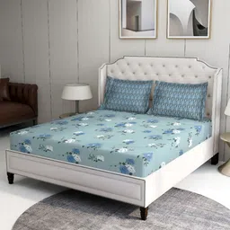 BOMBAY DYEING Blue & White Floral 100 TC Bedsheet with 2 Pillow Covers-image-78