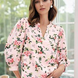 Stylecast X Slyck Women Floral PrinedMandarin Collar Puff Sleeve Top-picture-6