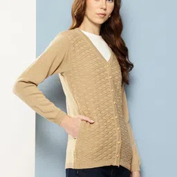 Aarika Geometric Self Design V-Neck Woollen Cardigan image 3