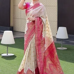 Moda Rapido Ethnic Motifs Woven Design Zari Banarasi Saree with Blouse Piece image 2