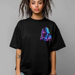 Storeily Women Printed Raw Edge T-shirt-image-24