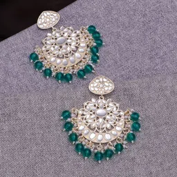 BELWICK Gold-Plated Kundan Studded And Pearls Beaded Crescent Shaped Chandbalis image 3