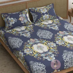 CHHAVI INDIA Blue & Off White Printed Microfiber 210 TC Queen Bedsheet Set 2.50m x 2.25m-image-36