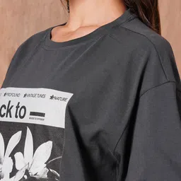 The Roadster Lifestyle Co Oversized-Fit Floral & Typography Printed Cotton T-Shirt image 4