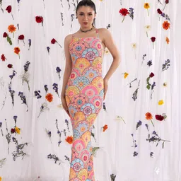 BAESD Floral Print Satin A-Line Dress-image-6