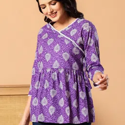 L R TEXTILES Ethnic Motifs Printed V-Neck Pure Cotton Angrakha Kurti image 2