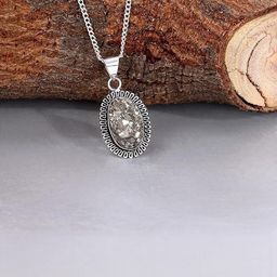 VIBESLE Stainless Steel Stones Studded Oval Pendant with Chain-picture-1