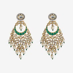 Kushal's Fashion Jewellery Kundan Crescent Shaped Drop Earrings image 2