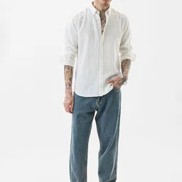 Snitch Men Slim Fit Pinstripes Striped Button-Down Collar Casual Shirt image 4