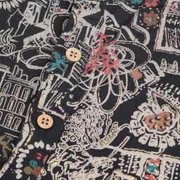 VASTRADO Quirky Foil Printed Band Collar Cotton Straight Short Kurta image 3