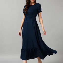 Raiyani Enterprise Puff Sleeve Crepe Fit & Flare Maxi Dress image 4