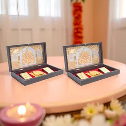 Golden Peacock 2-Pcs Brown 24CT Gold Foil Om Namah Shivay Pooja Box-picture-15