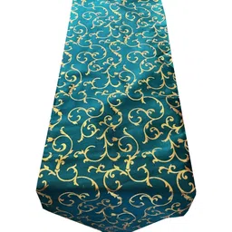 Pink Parrot Teal-Green Ethnic-Motif Jacquard Silk Table Runner With Tassels-image-96