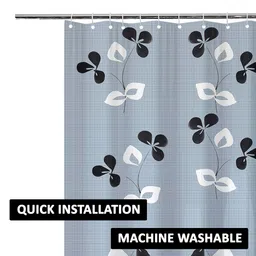 Kuber Industries Grey & Black Printed Waterproof Shower Curtains image 4