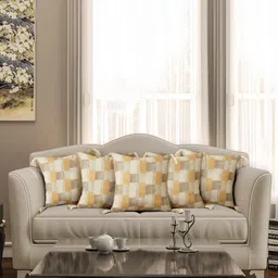 eyda Off White & Orange 5 Pieces Colourblocked Cushion Covers image 1