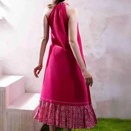 The White Tree Studio Floral Colourblocked Halter Neck Ruffled A-Line Midi Dress image 4