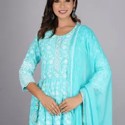 Colorful Collection Women Floral Embroidered Pure Cotton Kurta with Trousers & Dupatta image 5