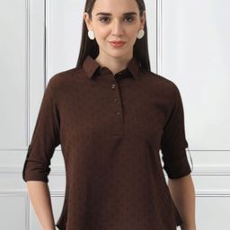 FITHUB Women Embroidered Roll-Up Sleeves Shirt Style Top-picture-31
