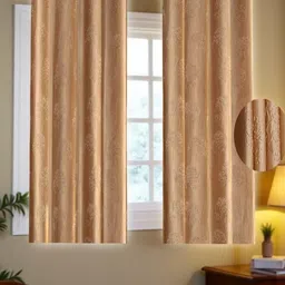 Aura Gold-Toned 2 Pieces Printed Room Darkening Window Curtains-image-6