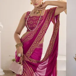 HERE&NOW Ethnic Motifs Zari Pure Crepe Heavy Work Saree image 3