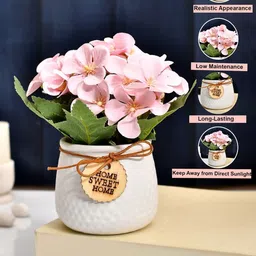 Myntra Elegant Homes White & Pink Artificial Flowers With Pot image 2