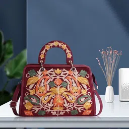 VELUCIA Floral Self Design Structured Satchel with Quilted-image-23