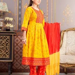 BAESD Girls Floral Printed Festive Cotton A-Line Kurta image 2