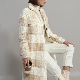 bebe Checked Spread Collar Longline Jacket-picture-23