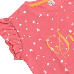 BAESD Girls Pack Of 2 Typography Printed Cotton Flutter Sleeves T-shirt image 2