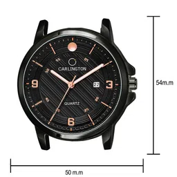 CARLINGTON Men Black Alloy Dial & Black Leather Straps Analogue Watch CT1050 Black image 2