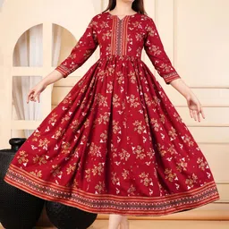 ZELA Floral Printed Notch Neck Anarkali Ethnic Dress-picture-13
