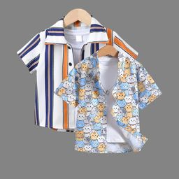 DUTT CREATION Boys Pack Of 2 Cotton Printed Spread Collar Short Sleeves Causal Shirt-picture-45