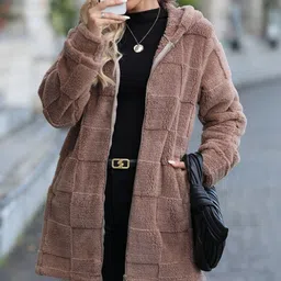 Oh Rare Women Self Design Hooded Full Sleeves Overcoat-picture-10