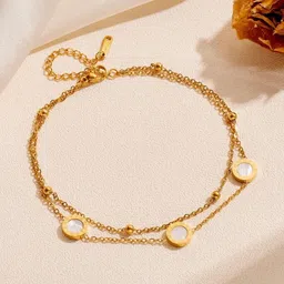 MYKI Stainless Steel Gold-Plated Artificial Beaded Charm Bracelet image 5