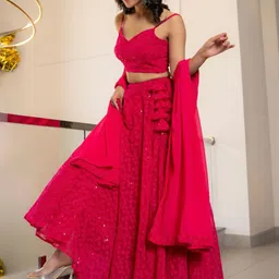 HOUSE OF JAMOTI Embellished Sequinned Ready to Wear Lehenga & Blouse With Dupatta image 3