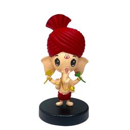 AUGEN Beige & Red Ganesh Figure Bobblehead Showpiece-picture-0