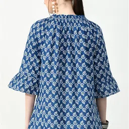 VAAMII Geometric Print Tie-Up Neck Bell Sleeve Cotton Top image 5