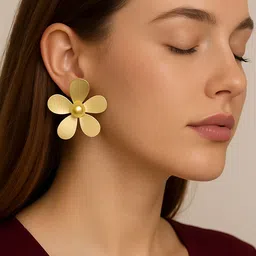 Trendy Gold Plated Flower Earrings for Women | Stylish Party & Daily Wear Stainless Steel Stud Earring-image-30