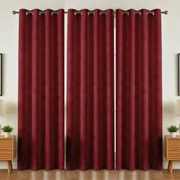GEET CREATIONS Maroon Set of 3 Floral Room Darkening Long Door Curtain-image-92