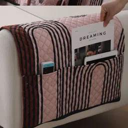 HOKIPO LiefNest Peach-Coloured Printed Velvet 2 Pcs Sofa Arm Cover with Foam Filling image 5