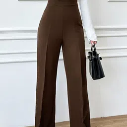 NU CLOTHS Women Solid Relaxed High-Rise Pleated Trousers-picture-27