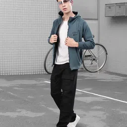 STELLERS Men Typography Embroidered Hooded Front-Open Sweatshirt image 2