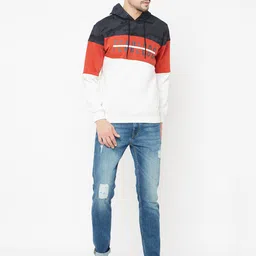 Octave Men White & Grey Colourblocked Hooded Sweatshirt image 5