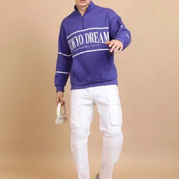 HIGHLANDER Purple Typography Printed Mock Collar Oversized Sweatshirt image 4