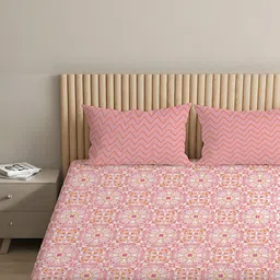 LIVSPACE Fuchsia & White Ethnic Motifs 144 TC Bedsheet with 2 Pillow Covers-picture-28