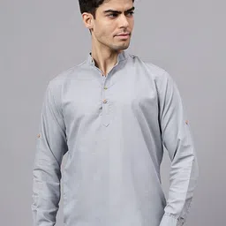 Navkanj Band Collar Roll-Up Sleeves Cotton Straight Short Kurta-picture-23